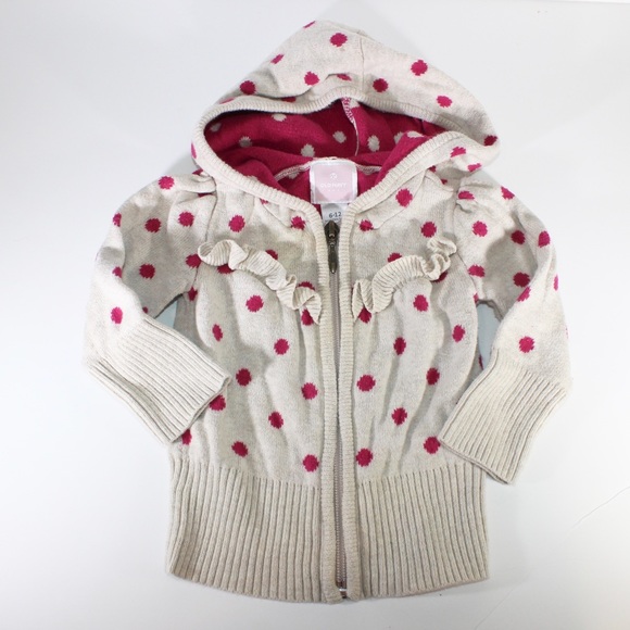 OLD NAVY Polka Dot Hooded Full Zip Up Sweater Beige Neutral Pink Layered 6-12 M - Picture 5 of 5